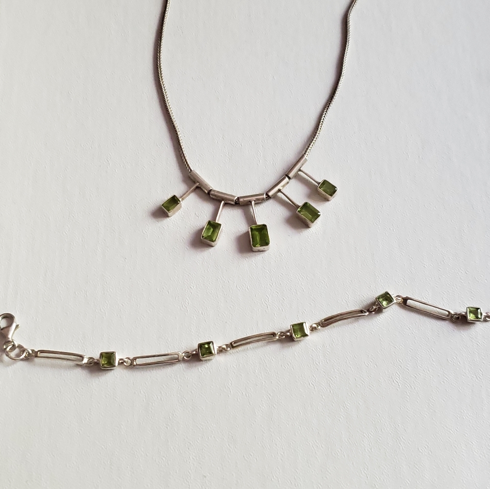 Sterling silver peridot necklace and bracelet